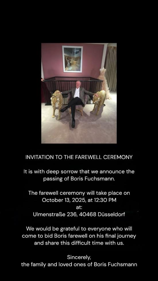 The farewell ceremony for Boris Fuksman will take place on October 13